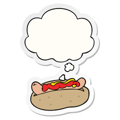 cartoon hotdog and thought bubble as a printed sticker