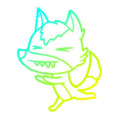 cold gradient line drawing angry wolf running