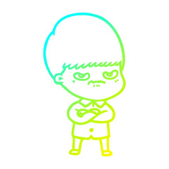 cold gradient line drawing annoyed cartoon boy