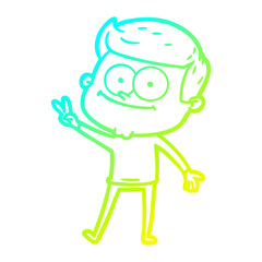 cold gradient line drawing cartoon happy man