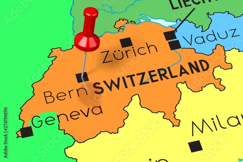 Fototapete Switzerland, Bern Capital City, Pinned On Political Map -  Fototapeten-PX Media