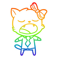rainbow gradient line drawing cartoon yawning cat