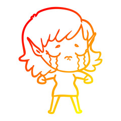 warm gradient line drawing cartoon crying elf girl