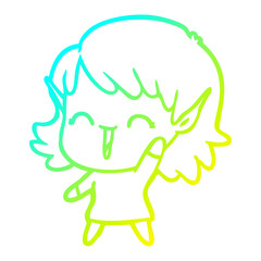 cold gradient line drawing cartoon elf girl