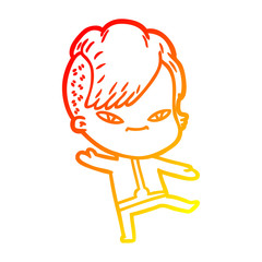 warm gradient line drawing cute cartoon girl with hipster haircut