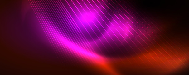 Shiny color neon light with lines, abstract wallpaper, shiny motion, magic space light. Techno abstract background