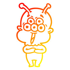 warm gradient line drawing happy cartoon alien