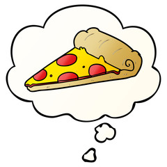 cartoon pizza slice and thought bubble in smooth gradient style