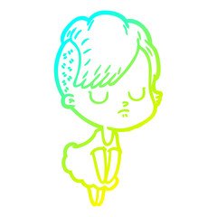 cold gradient line drawing cartoon woman
