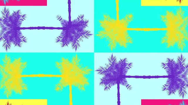 90's and 80`s style vector animation. Colorful pop art background video. Vector illustration retro background palm tree. stock footage