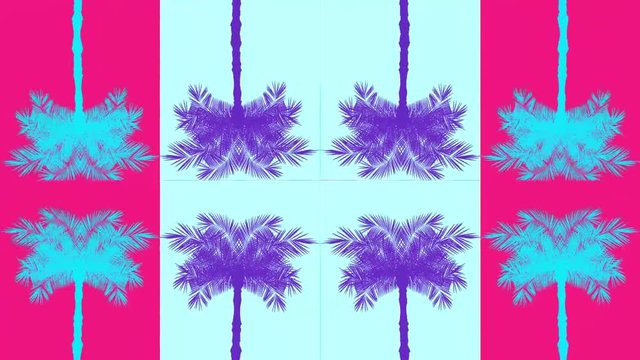 90's and 80`s style vector animation. Colorful pop art background video. Vector illustration retro background palm tree. stock footage
