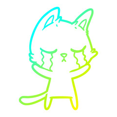 cold gradient line drawing crying cartoon cat