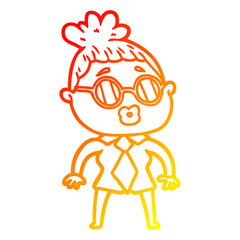 warm gradient line drawing cartoon office woman wearing spectacles