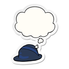 cartoon bowler hat and thought bubble as a printed sticker