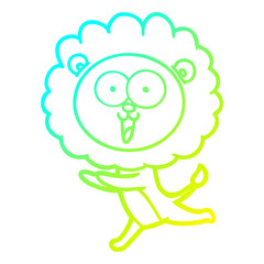 cold gradient line drawing happy cartoon lion