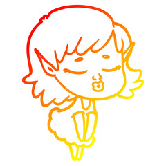 warm gradient line drawing pretty cartoon elf girl