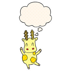 cute cartoon giraffe and thought bubble in comic book style