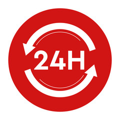 24 hours update icon flat red round button vector illustration