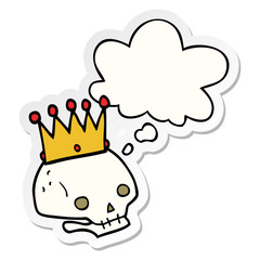 cartoon skull with crown and thought bubble as a printed sticker