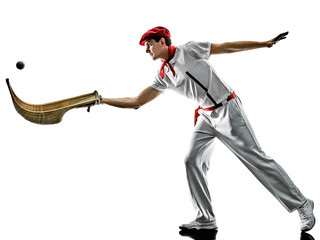 one caucasian Jai alai Basque pelota Cesta Punta player man isolated on white background silhouette