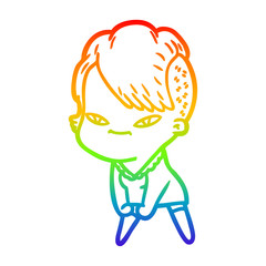 rainbow gradient line drawing cute cartoon girl with hipster haircut