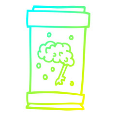cold gradient line drawing cartoon brain in jar