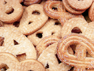 Sugar cookies close-up, various focus.