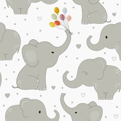 Seamless pattern with cute cartoon elephants