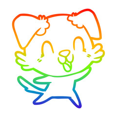 rainbow gradient line drawing laughing cartoon dog
