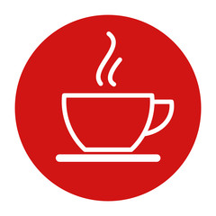 Coffee cup icon flat red round button vector illustration