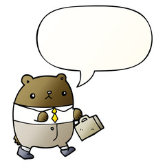 cartoon bear in work clothes and speech bubble in smooth gradient style