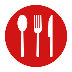 Cutlery icon flat red round button vector illustration