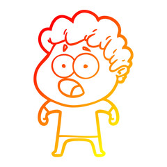 warm gradient line drawing cartoon man gasping in surprise