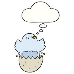 cartoon hatching chicken and thought bubble