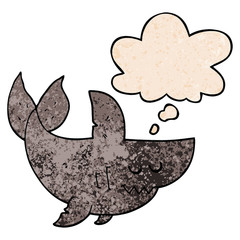Fototapeta premium cartoon shark and thought bubble in grunge texture pattern style