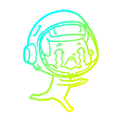 cold gradient line drawing cartoon crying astronaut