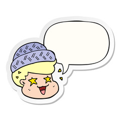 cartoon boy wearing hat and speech bubble sticker