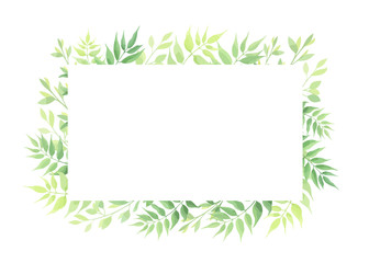 Green leaves frame template. Floral border. Vector illustration.