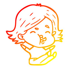 warm gradient line drawing cartoon girl pulling face