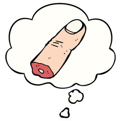 cartoon severed finger and thought bubble