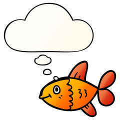 cartoon fish and thought bubble in smooth gradient style