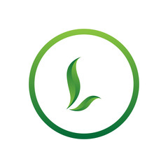 vector illustration letter l with leaf and circle nature icon logo design green color
