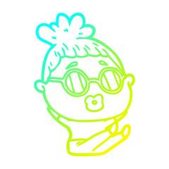 cold gradient line drawing cartoon sitting woman wearing spectacles