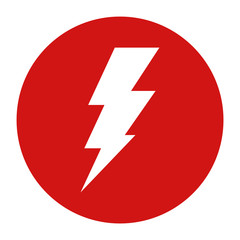 Lightning icon flat red round button vector illustration