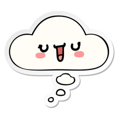 happy cartoon face and thought bubble as a printed sticker
