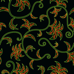 Tropical Leaves Climbing Plants Seamless Pattern