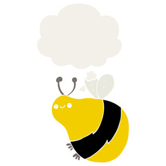 cartoon bee and thought bubble in retro style