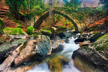 The old stone bridge (constructed in 1787) close to Tsangarada village, Pelion mountain, Magnesia...