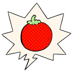 cartoon tomato and speech bubble in comic book style