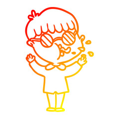 warm gradient line drawing cartoon boy wearing spectacles